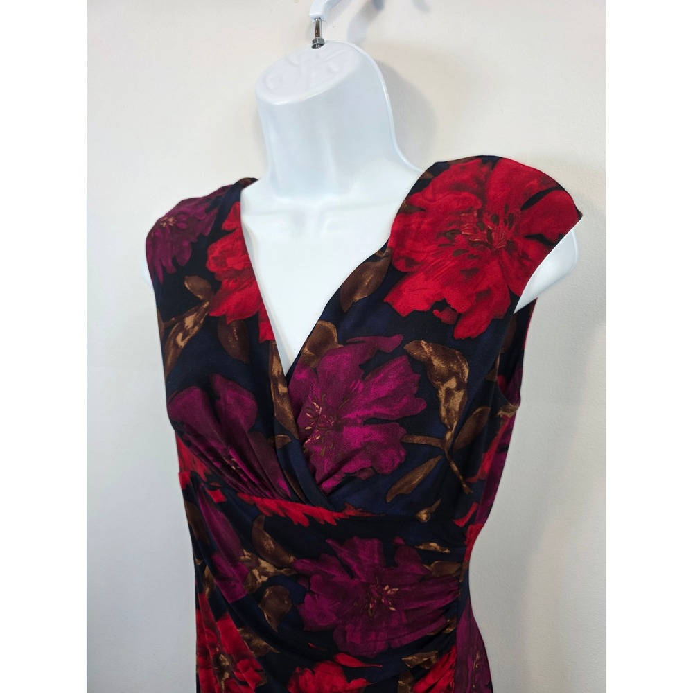 Chaps Womens Sleeveless Floral V Neck Ruched Sheath Dress Size Small S /A274 - Picture 2 of 9